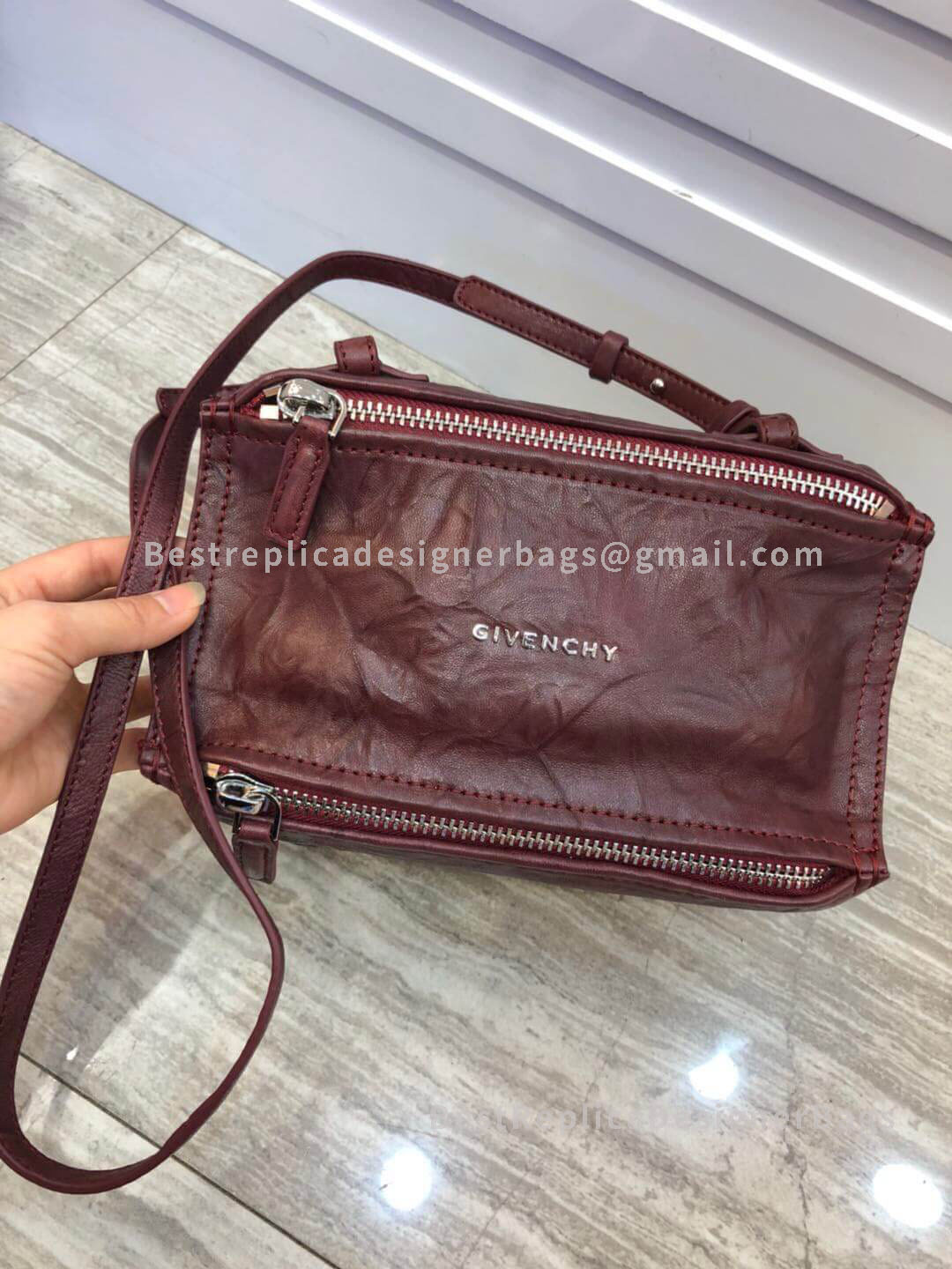 Givenchy Micro Pandora Bag In Aged Leather Wine SHW 1-28610